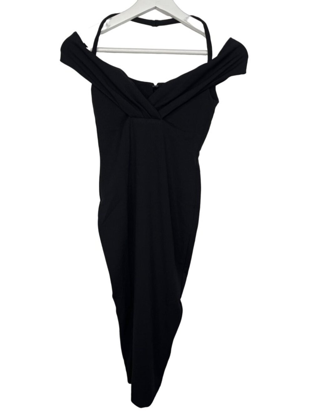 Nookie Athena Womens XS Black Off Shoulder Midi Dress Bodycon Cocktail NWT